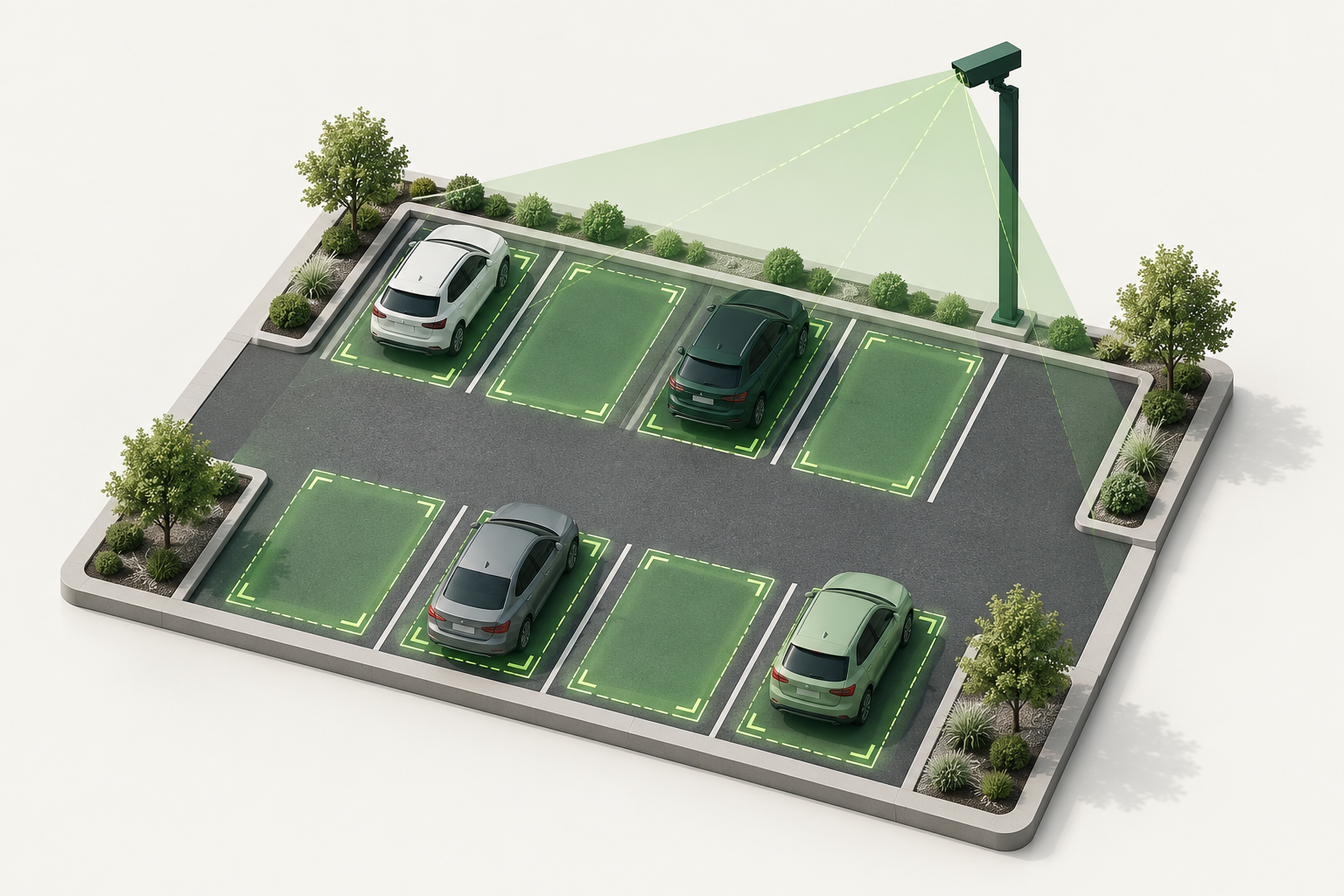 Ilustración conceptual de visión artificial aplicada a un aparcamiento